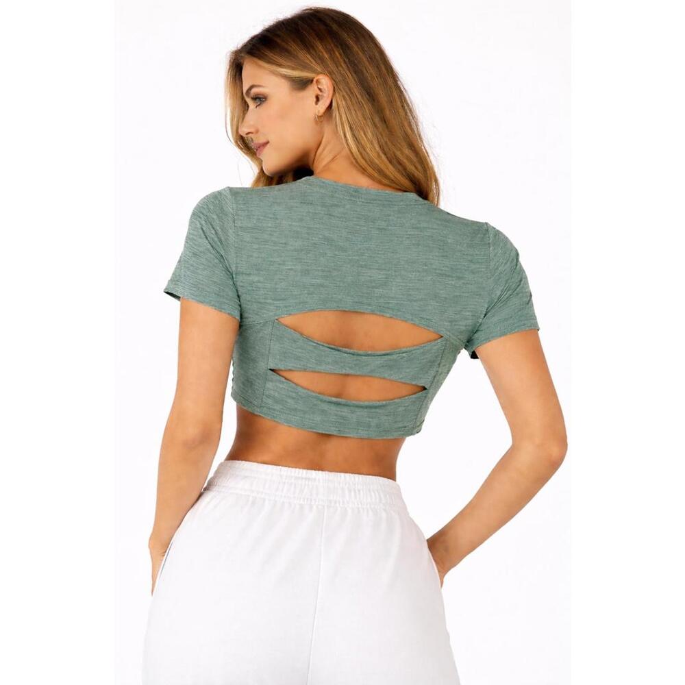 NWT Halara Green Open Back Cutout Cropped Athletic Tee Size XS
